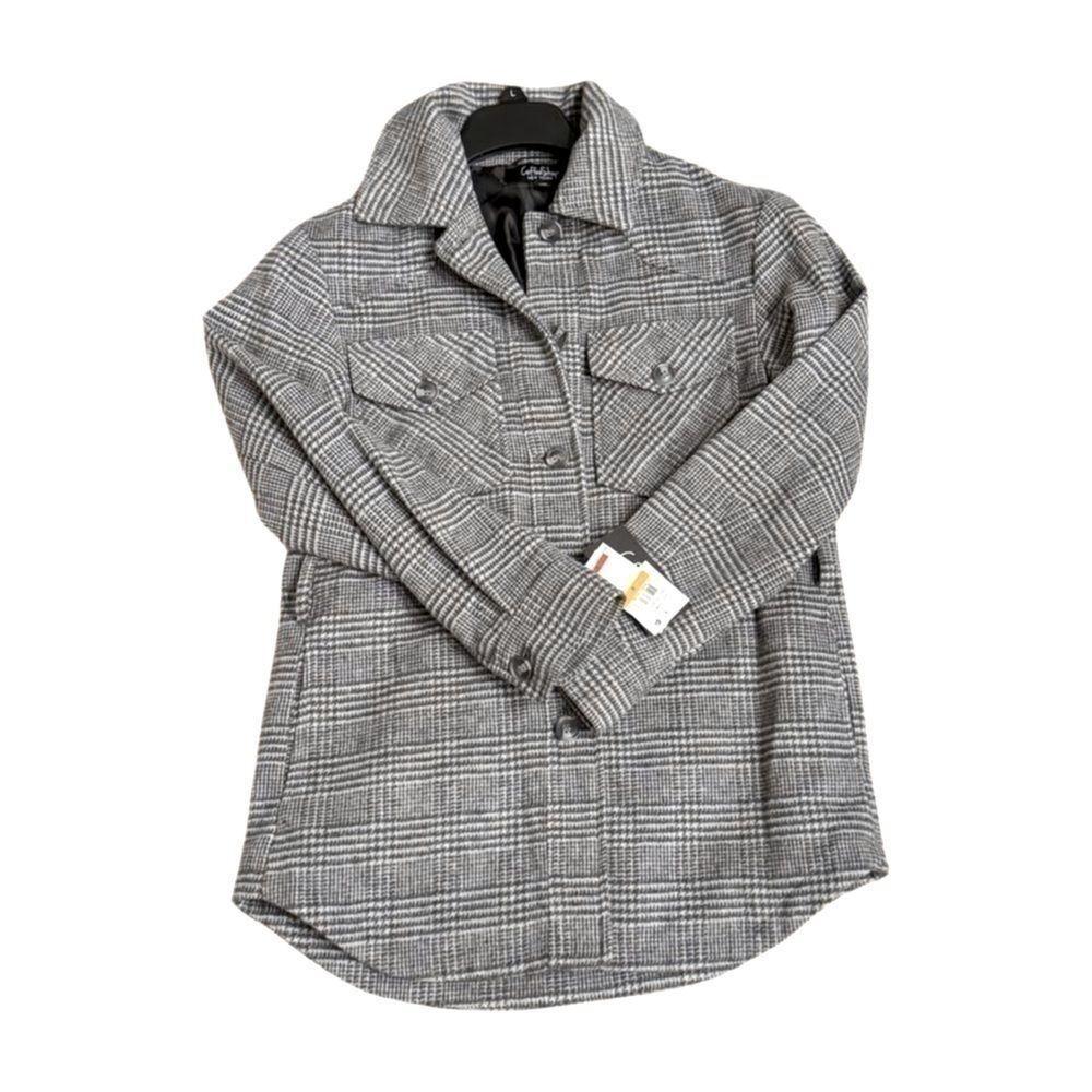 CoffeeShop Juniors' Belted Shirt Jacket,coat Grey Plaid size S - Picture 5 of 5